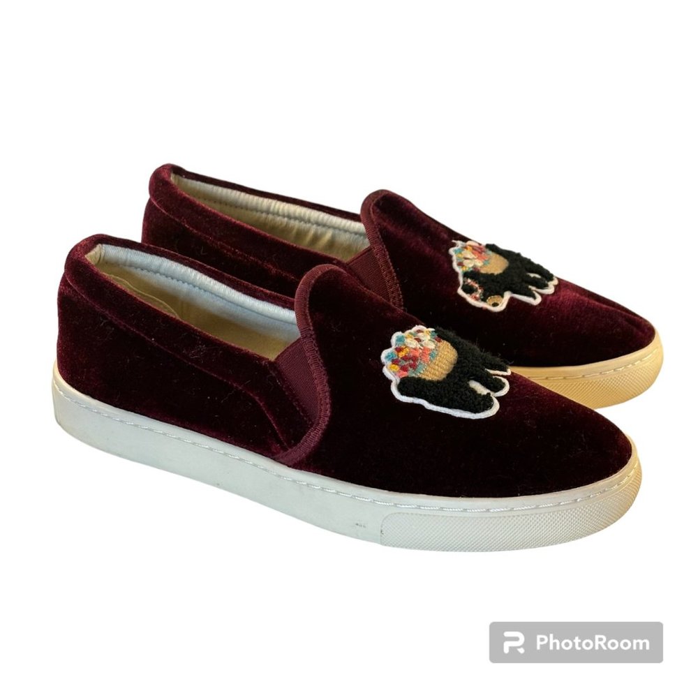 Womens Anthropologie Soludos Slip on Shoes Red Velvet Velour Bears Size 8 RARE!
